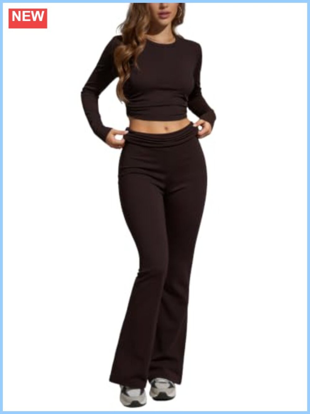 Women's 2 Piece Lounge Set Cropped Long Sleeve Top Flare Pants
